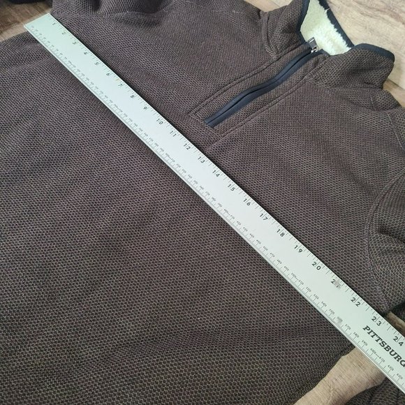 Orvis Sweater Men Sz MED 1/4 Zip Brown Waffle Knit Sherpa Lined Pullover - Picture 4 of 7